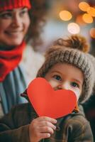 ai gegenereerd kinderen maken hartvormig papier cadeaus naar uitdrukken hun liefde naar hun moeders Aan moeder dag. foto