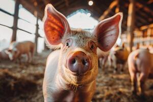 ai gegenereerd big in schuur Bij varken boerderij foto