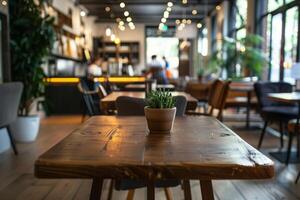 ai gegenereerd samenwerken lounge zone met leeg tafels en cafe Oppervlakte foto