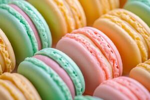 gekleurde macarons, detailopname. banketbakkerij producten foto