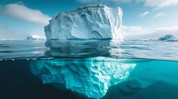 ai gegenereerd enorm ijsberg afdrijven in oceaan cloudscape foto
