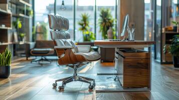 ai gegenereerd modern leven kamer met bankstel en tafel foto