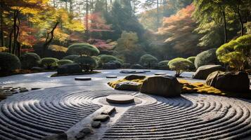 ai gegenereerd een zen tuin met patronen dat aanmoedigen reflectie en evenwicht. generatief ai foto