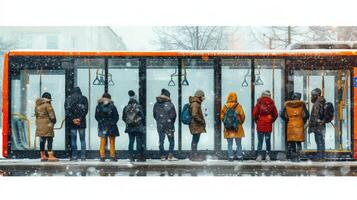 ai gegenereerd groep van mensen aan het wachten Bij bus hou op foto