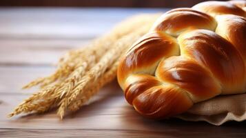 ai gegenereerd een detailopname van een ronde challah brood, een symbool van de vakantie. generatief ai foto