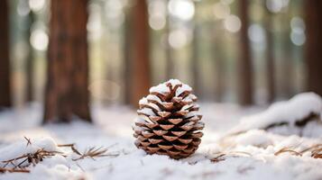 ai gegenereerd een detailopname van een sneeuw gedekt pijnboom ijshoorntje. generatief ai foto