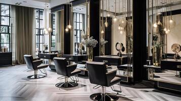 ai gegenereerd haar- salon met elegant decor. generatief ai foto