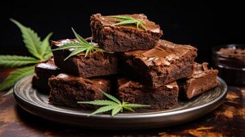 ai gegenereerd met cannabis doordrenkt brownies Aan een bord. generatief ai foto