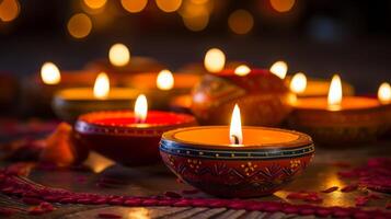 ai gegenereerd diwali kaarsen creëren een warm sfeer. generatief ai foto