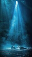 ai gegenereerd zonlicht streaming door onderwater- tafereel foto