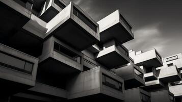 ai gegenereerd een zwart en wit beeld vastleggen de essence van brutalist architectuur. generatief ai foto
