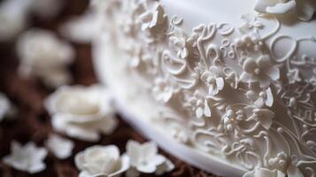 ai gegenereerd een detailopname van ingewikkeld bruiloft taart glimmertjes details. generatief ai foto