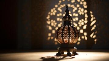 ai gegenereerd een decoratief Islamitisch lantaarn gieten ingewikkeld schaduwen. generatief ai foto