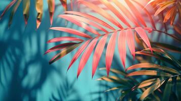 ai gegenereerd palm boom tegen roze muur foto