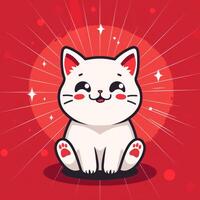 ai gegenereerd vlak logo met een chibi kat geplaatst Aan een levendig rood Lucky achtergrond. foto