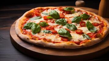 ai gegenereerd een watertanden margherita pizza met vers basilicum. generatief ai foto