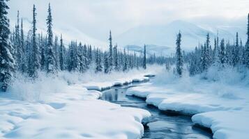 ai gegenereerd een onschuldig, besneeuwd wildernis in de hart van winter. generatief ai foto