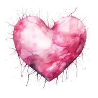 ai gegenereerd hand- getrokken waterverf schilderij van roze hart Aan wit achtergrond foto
