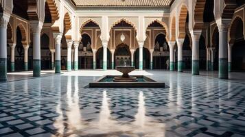 ai gegenereerd een sereen binnenplaats van een historisch Islamitisch moskee. generatief ai foto