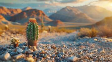 ai gegenereerd klein cactus in woestijn foto