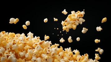 ai gegenereerd popcorn pitten knallen en drijvend omhoog. generatief ai foto