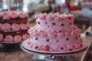 ai gegenereerd persoon Holding twee cakes Aan tafel foto