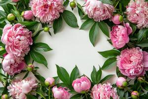 ai gegenereerd wit tafel gedekt in roze bloemen foto