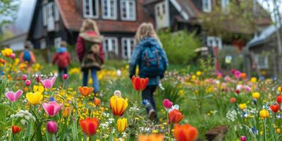 ai gegenereerd huis gedekt in bloemen foto