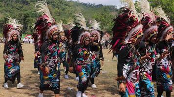 reog traditioneel dans van Indonesië Bij de Indonesisch onafhankelijkheid dag carnaval evenement. foto