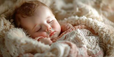 ai gegenereerd klein baby slapen in deken foto
