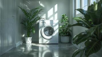 kamer met het wassen machine en planten foto