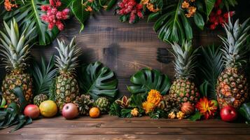 ai gegenereerd overvloedig verscheidenheid van fruit Aan tafel foto