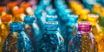 levendig rangschikking van plastic flessen markeren recycling en milieuvriendelijk praktijken foto