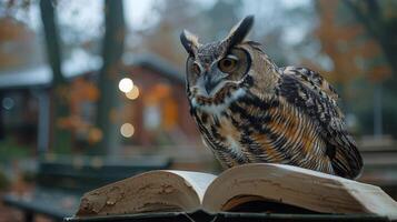 uil neergestreken Aan Open boek foto