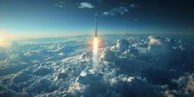 raket lancering in lucht bovenstaand wolken foto