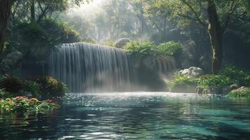 zwembad met een waterval in de centrum foto