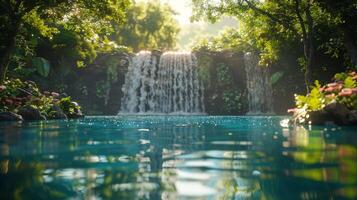 zwembad met een waterval in de centrum foto