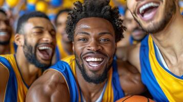 jubelend basketbal team vieren zege foto