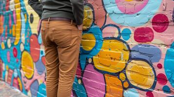 gewoontjes wandeling naast levendig straat kunst muurschildering foto