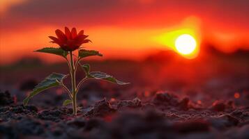 bloeiend bloem Bij zonsondergang in de platteland foto