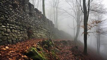 kasteel muren binnen nevelig bossen foto