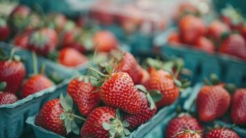 biologisch aardbeien Aan de markt. foto
