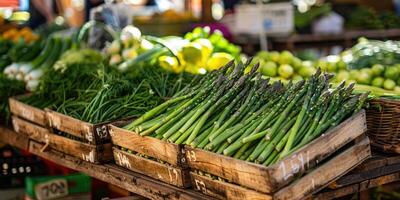 biologisch asperges Aan de markt. foto