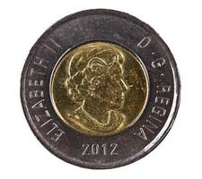 Ottawa, Canada, 13 april 2013, een gloednieuwe glanzende Canadese twee dollar uit 2012 foto
