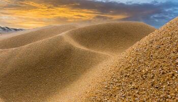 zand duinen in de woestijn Bij zonsondergang foto