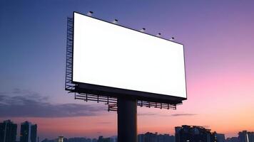 blanco wit groot horizontaal aanplakbord Bij schemering voor reclame plaatsing. foto