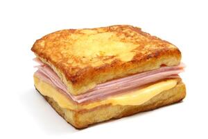 heet gemengd broodje, ham en kaas Aan geroosterd brood foto