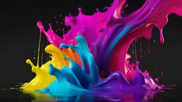 kleurrijk verf plons. een regenboog van kleuren explosie Aan een zwart achtergrond. foto