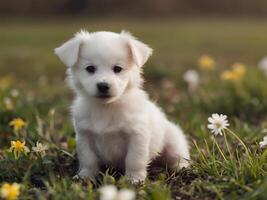 gouden retriever puppy buiten in de park Aan de gras . foto