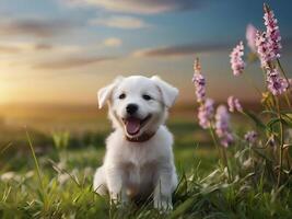 gouden retriever puppy buiten in de park Aan de gras . foto